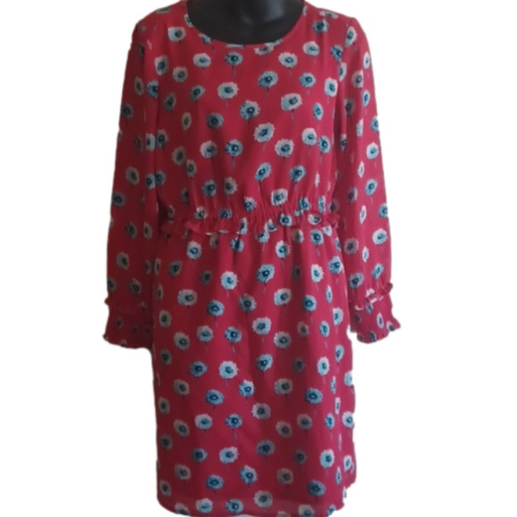 J . Crew floral dress size 2.Red with Blue and off white flowers. Beautiful. - Picture 1 of 15